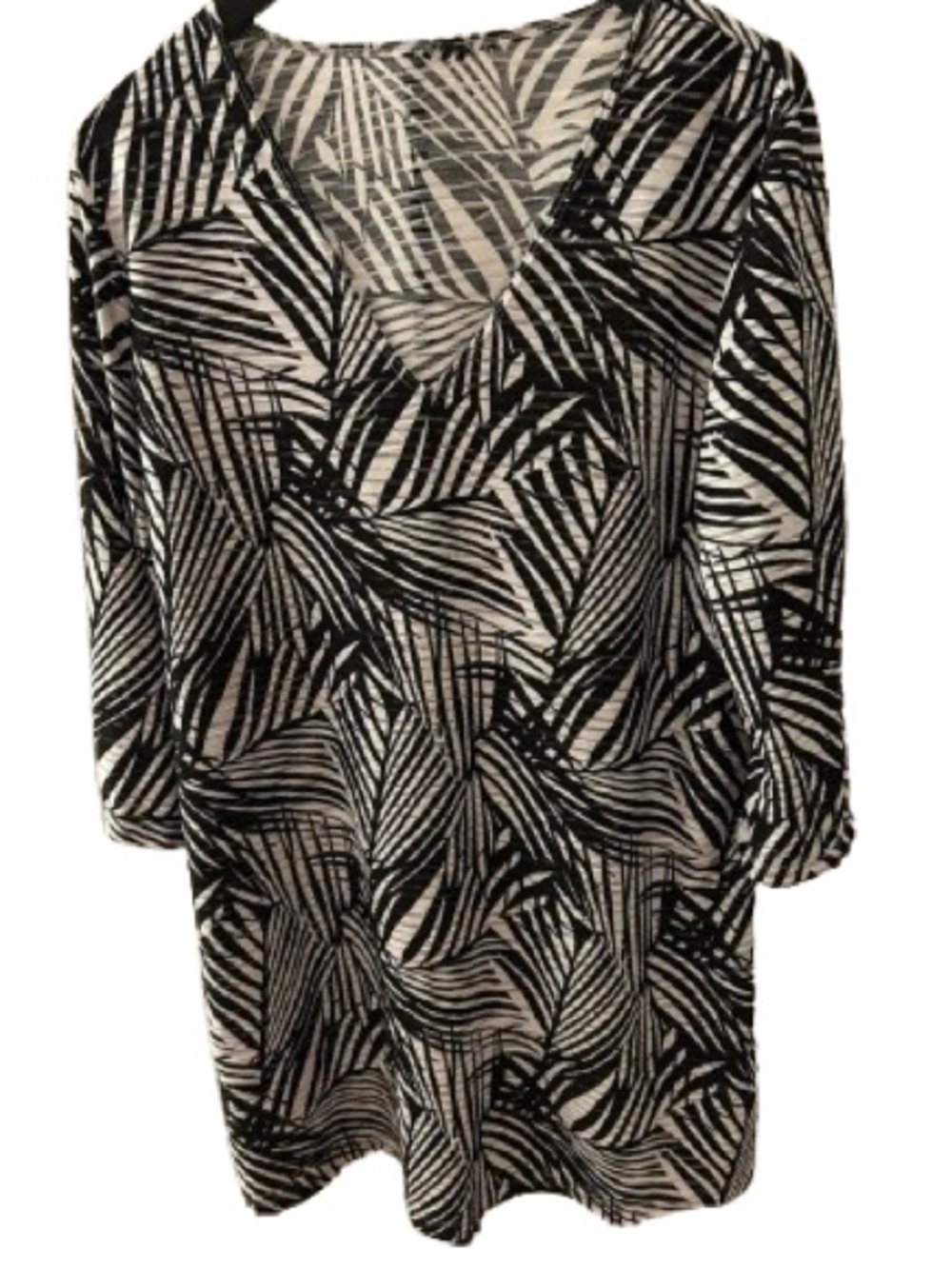 Black & White Palm-Print V-Neck Tunic/Beach Cover Size L